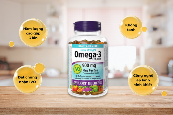 Omega 3 Triple Strength L/80v WEBBER NATURALS Hỗ Trợ Tim Mạch, Não Bộ và Khớp